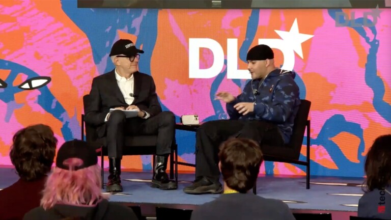 Video preview of Hans Ulrich Obrist (Serpentine Galleries) speaking with producer-DJ Mechatok at the DLD Munich 2026 conference.