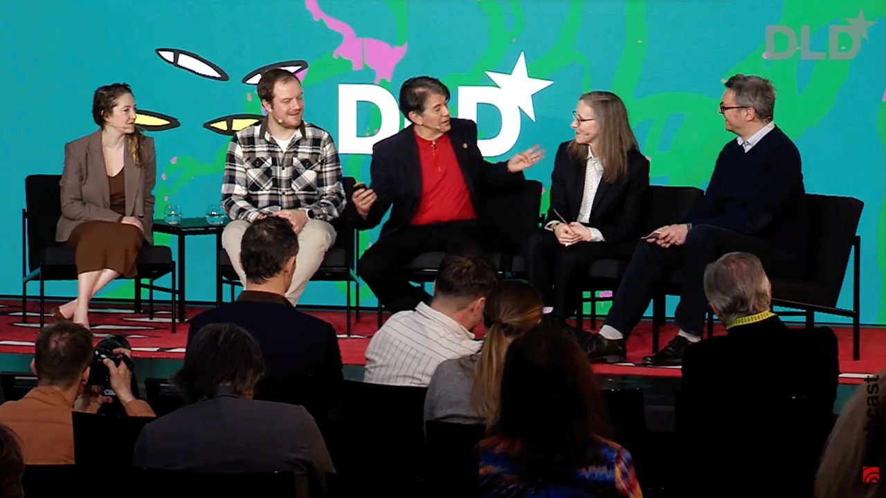 Video preview of Ariel Ekblaw (Aurelia Institute), Dominik Feiden (UnternehmerTUM), Bernard Foing (Space Renaissance International), Carolyn van der Bogert (University of Münster) and Luca Maltagliati (Nature Portfolio) on stage at the DLD Munich 2026 conference.