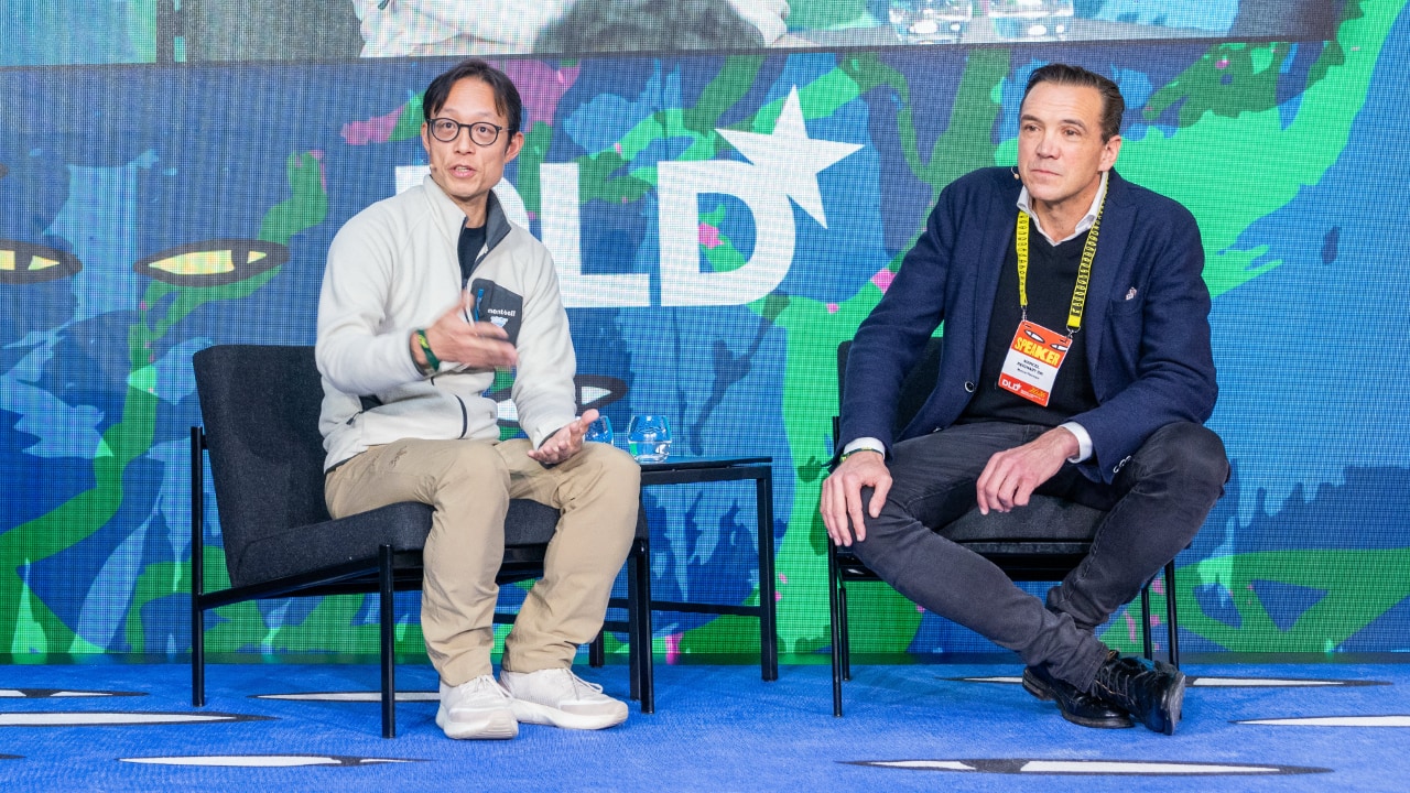 Yat Siu (Animoca Brands) and Marcel Reichart (Executive & Advisor) on stage at the DLD Munich 2026 conference. Photo: Enno Kapitza for DLD / Hubert Burda Media