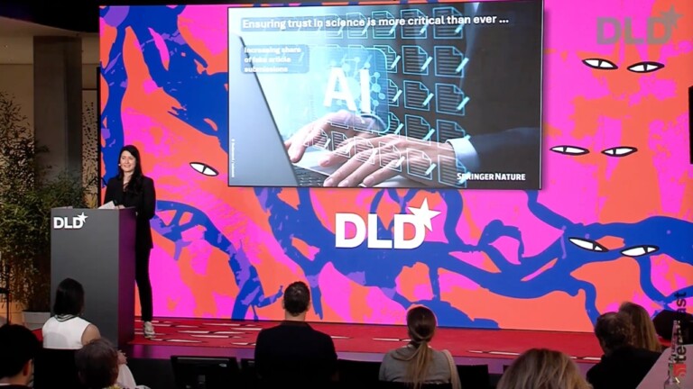 Video preview of Saskia Steinacker (Springer Nature) speaking at the DLD Munich 2026 conference.