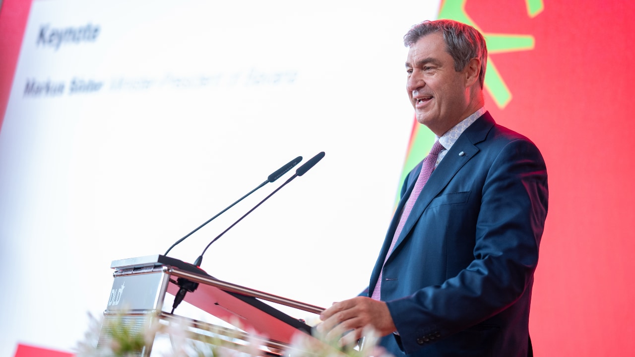 Bavaria’s Minister-President Markus Söder speaks at the DLD Health x BAIOSPHERE conference in Munich, June 12, 2026. Photo: Philipp Guelland for DLD / Burda