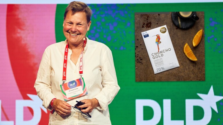 Tropical biologist Frauke Fischer, co-founder of Peru Puro, on stage at the DLD Circular 2023 conference in Munich