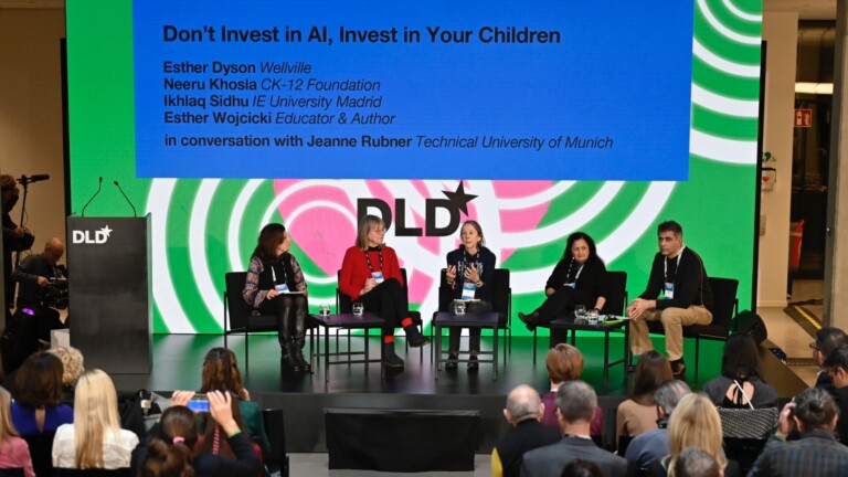 Education experts Jeanne Rubner, Esther Wojcicki, Esther Dyson , Neeru Khosla and Ikhlaq Sidhu discuss the impact of AI in schools and universities at the DLD Munich Conference 2024.