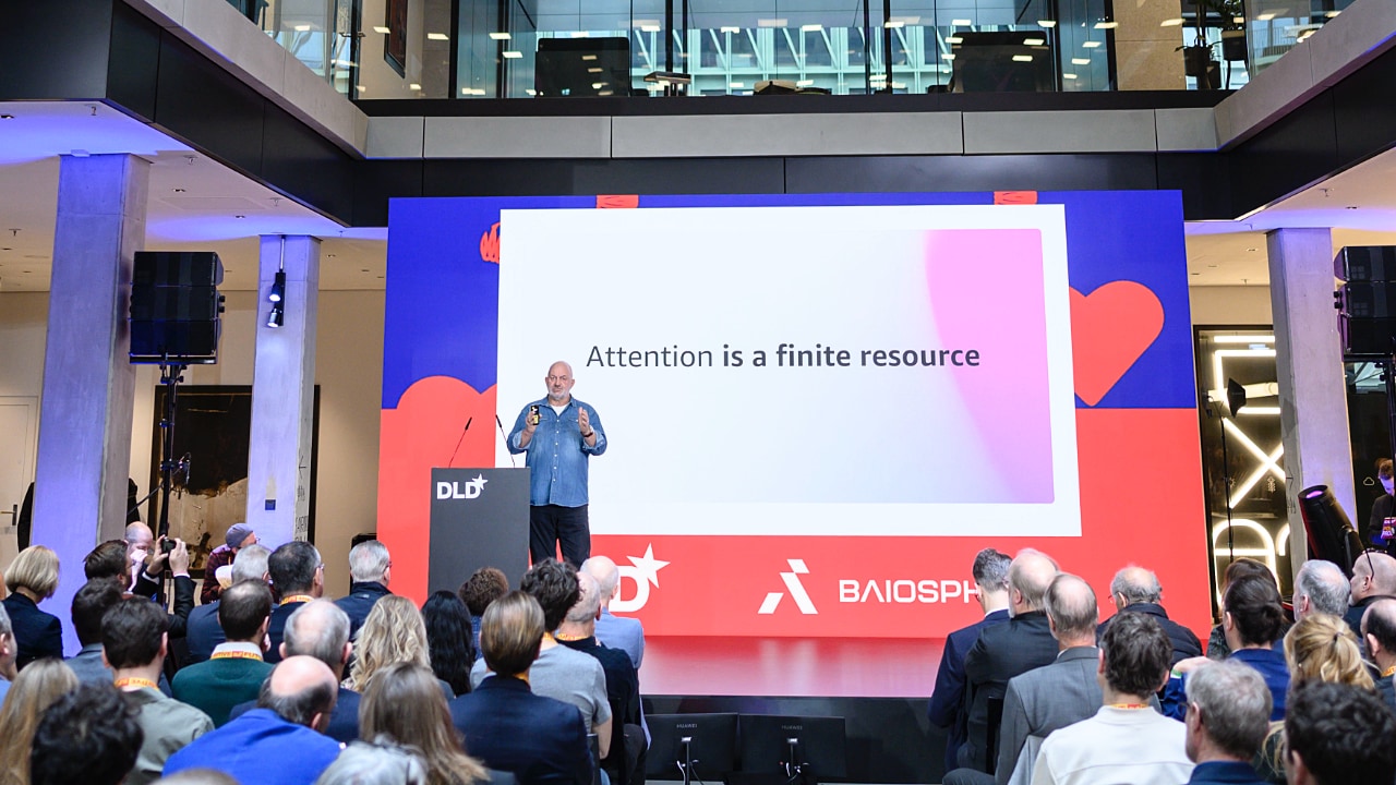 Amazon CTO Werner Vogels speaking to a rapt audience at the DLD Munich 2025 conference at the Serviceplan House of Communication.