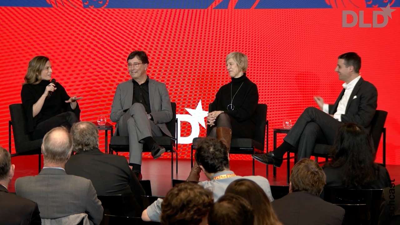 Video preview of DLD Munich 2025 panel discussion called “Sovereignty and Competitiveness:  Why EuroStack is Europe’s Moment”. Left to right: Francesca Bria, Niko Mohr, Renate Nikolay, Marc Al-Hames.