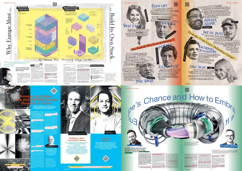 Collage of articles about Europe and innovation, taken from the DLD magazine The Promptah.