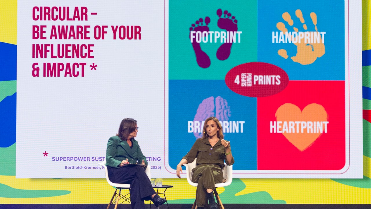 Author and advisor Birgit Berthold-Kremser on stage with Alessa Berg (Top Tier Impact) at the DLD Future Hub conference in Munich.