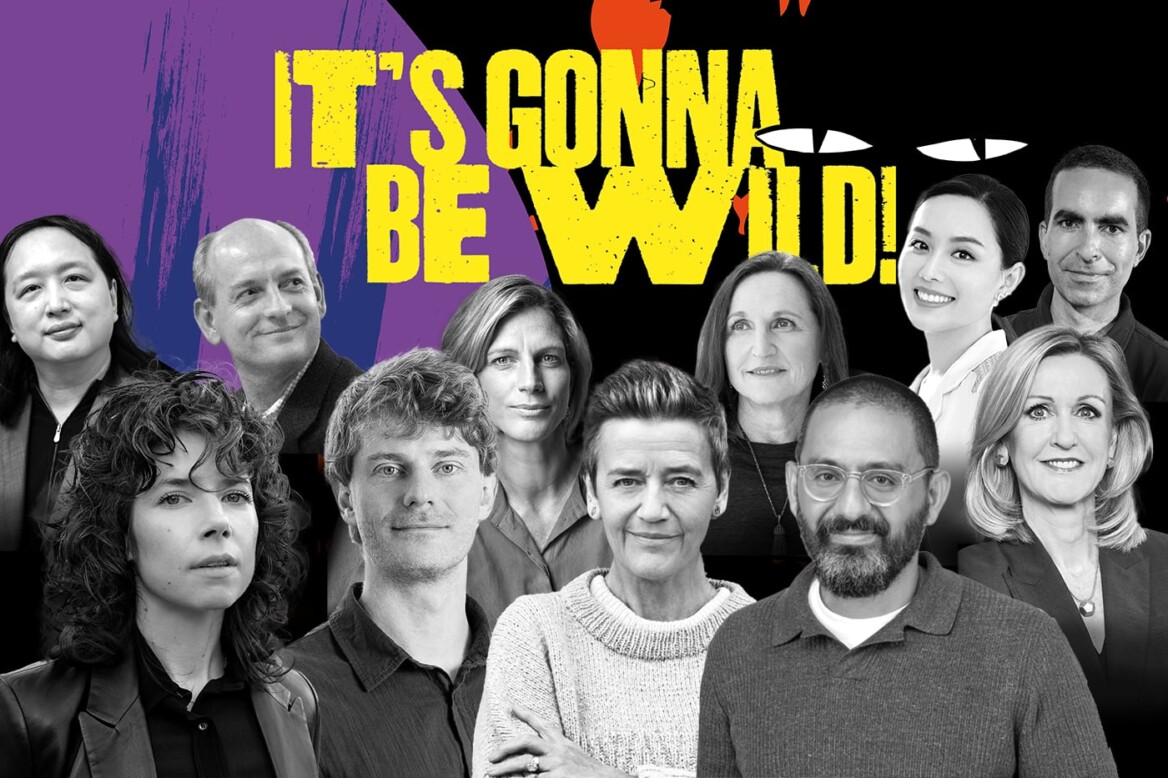 DLD Munich 2026 conference preview image, showing select speakers like Meredith Whittaker, Stuart Russell, Margrethe Vestager, Margit Wennmachers, Richard Socher, Ann Mettler, Raffi Krikorian and more, ontop of the DLD26 design and motto, &ldquo;It&rsquo;s Gonna Be Wild&rdquo;.